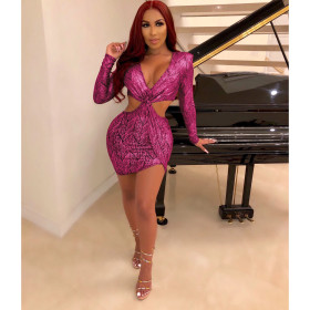 Printed Long Sleeve Dress Sexy Nightclub Dress MZ2452