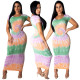 Hot Gradient Color Round Neck Ankle Length Wrap Dress ML7199