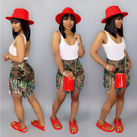 Fashion Camouflage Leisure Tassel Shorts For Women SN3644