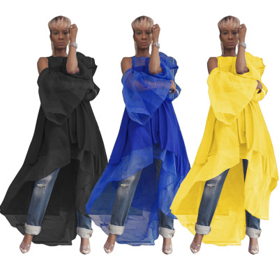 New Design Loose Fitting Dress Solid Color Irregular Top TRS979