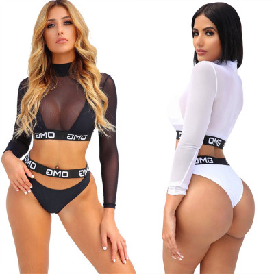 Sexy Swimwear Bodycon Panty Mesh Top With Bra LS6134