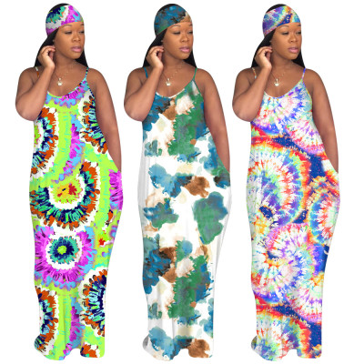 Women's printed tie-dye hooded plus size dress KK8195