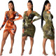 New Design Autumn Printing Cold-Shoulder Pleated Dress YY5093