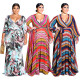 Mature Women Printing Oversize V Collar Maxi Dress X9026