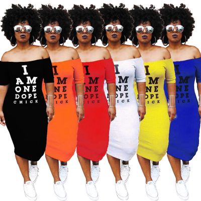 Euramerican Letter Printing A Word Shoulder Midi Wrap Dress YS181