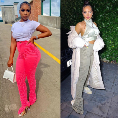 Solid color pleated split pants KSN8043