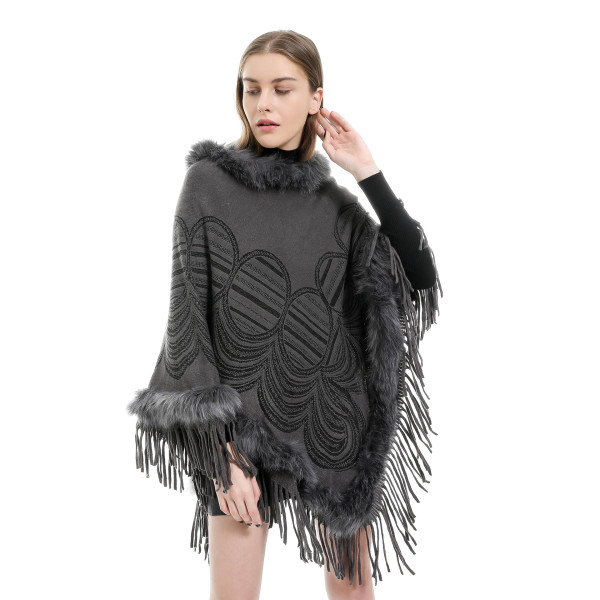 Geometric Print Warm Coat Imitation Cashmere Shawl With Tassel DP2735