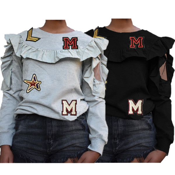 Casual Ruffle Long Sleeve Women Top YT3086