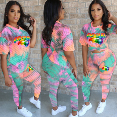 Short Sleeves T-Shirt Pencil Pants Comfy Printing Fashion Sets JH119