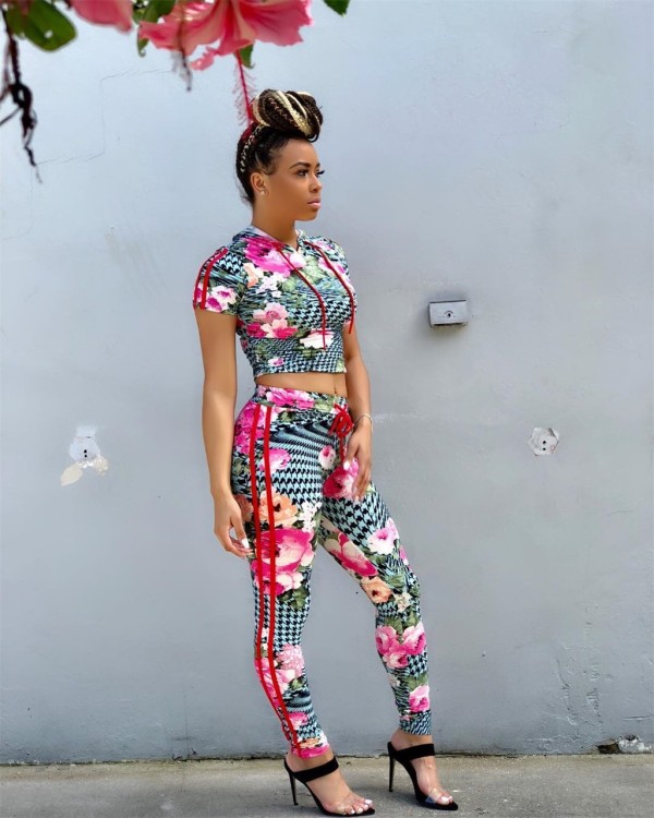 Wholesale Plaid Floral Print Two-Piece Suits For Ladies CY1065