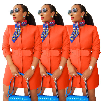 Newest O Neck Long Sleeves Casual Belted Suits Business Dress YX9189