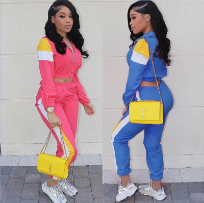 Fashion Color Patchwork 2 Pieces Sport Suits QZ5236
