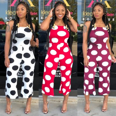 Women Casual Polka Dot Wide Leg Jumpsuit X9004