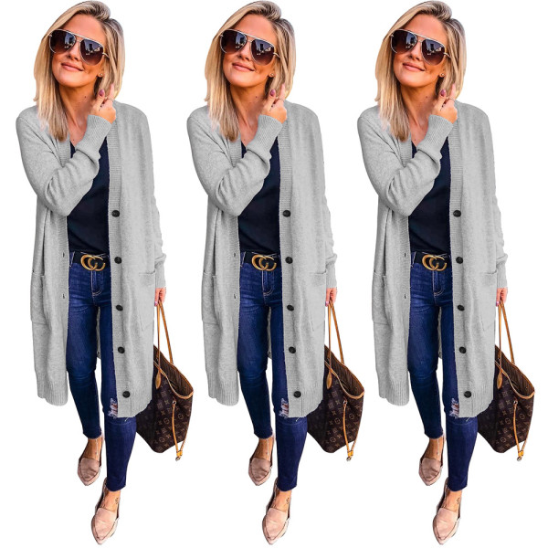 Hot V Neck Cardigan Button Down Coat With Pockets SY8286