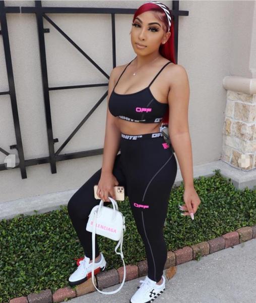 Letter Printting Crop Mini Tops With Long Pants 2 Pcs Sets FF1028