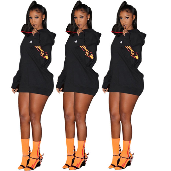 Stylish Women Long Sleeves Leisure Hoodie Dress DN8158