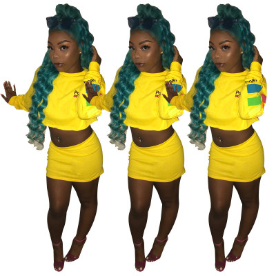 Stylish Suits Yellow Crop Top Bandage Short Skirt YX9037
