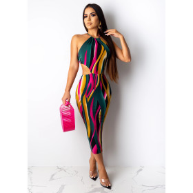 Wholesale Price Multicolor Women Halter Neck Midi Dress CY1180