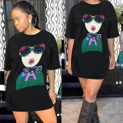 Wholesale Price Women Applique T-Shirt Short Dress KK8029