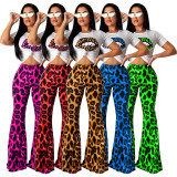Leopard Print Hot Sets Short Sleeve T-Shirt Wide Leg Pants SDD9166