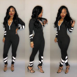 Black Zipper Bodycon Jumpsuits S6100