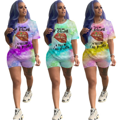 Offset Lip Gradient Print Set Two Piece Set R3060
