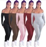 Sexy Knitting Solid Color Off Shoulder Long Sleeves Bodycon Jmpsuit MA6603