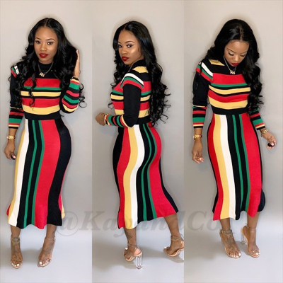 Wholesale Stripe Long Sleeves Multicolor Women Dress SMD1001