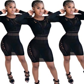 Newest Knit Hollow Out Bodycon Stretchy Dresses OMY5040