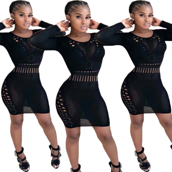 Newest Knit Hollow Out Bodycon Stretchy Dresses OMY5040