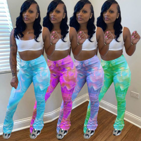Fashion Tie Dye Printed Pleated Drawstring Trousers KSN8030