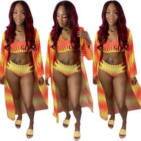 Women Holiday Beach Printing 3 Pieces Bikini Sets H1156
