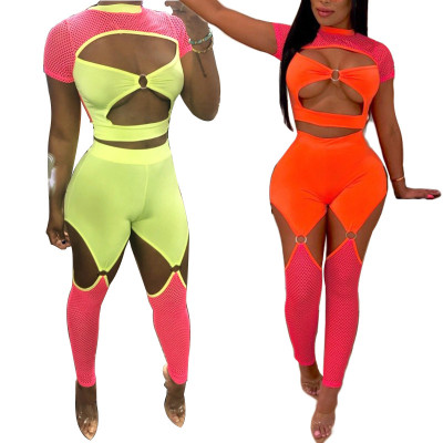 Unique Hollow Out Mesh Fabric Patchwork Sexy Suits MY9345