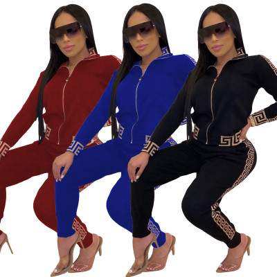 Online Wholesale Slim Zipper Printing Patchwork Jogging Outfits ML7266