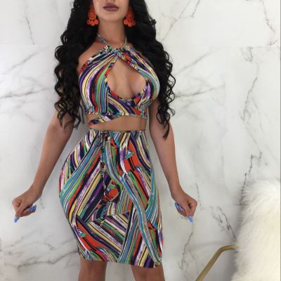 Fashion Women Sexy Halter Neck Skirt Set Two Piece Set YS6005