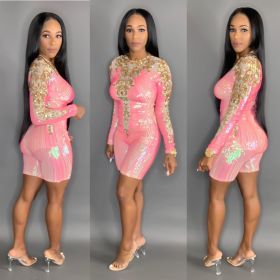 Sequins Women Slim Bodycon Long-Sleeved Party Jumpsuit MA6262