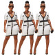 Office Ladies Bodycon Contrast Color V Neck Dress With Buttons BS1116