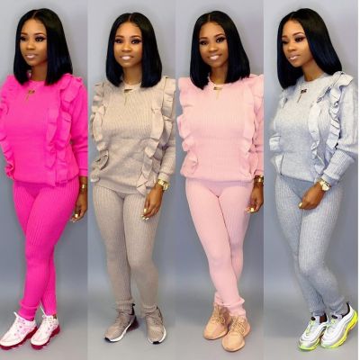 Ruffle Bodycon Leisure Plain Color Outfits For Sale MD244
