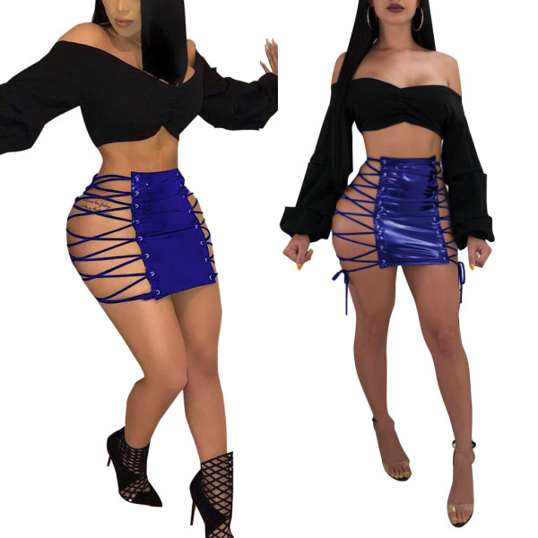 Cheap PU Leather Bandage Short Dress QQM3594