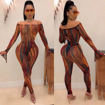 Sexy word shoulder perspective stripes slitted trumpet sleeves two-piece nightclub clothing F134