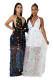 White/Black Sexy Bandage Sequins Polka Dot Backless Long Dress LA3147