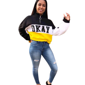 Promotion Letters Printing Color Patchwork Lady Hoodies YMT6036