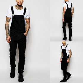 Men's sling denim romper torn jeans trousers RF711