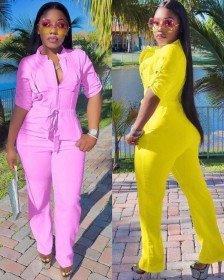 New Design Mid Waist Solid Jumpsuit With Pockets ZH5095