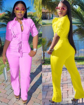 New Design Mid Waist Solid Jumpsuit With Pockets ZH5095