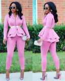 Solid color V-neck two-piece suit SFYZ056