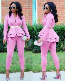 Solid color V-neck two-piece suit SFYZ056