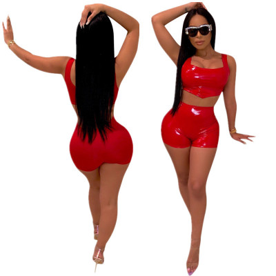 Cheap Shiny Suits Lady Tank Top Pure Color Shorts YYZ820