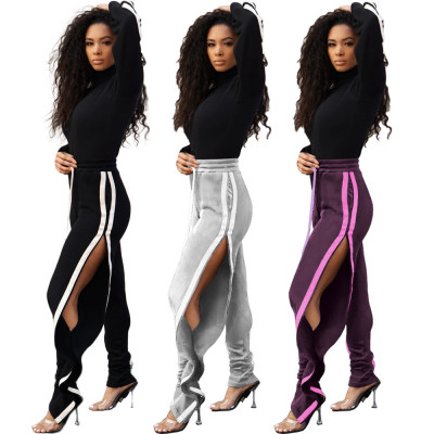 Unique Split Elastic Waist Sexy Ruffle Pants For Wholesale GL6216