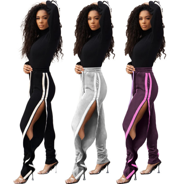 Unique Split Elastic Waist Sexy Ruffle Pants For Wholesale GL6216